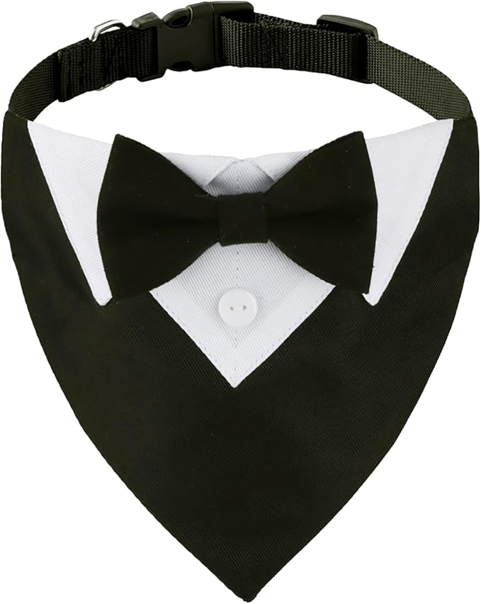 ADOGGYGO Formal Dog Tuxedo Wedding Dog Bandana Collar Dog Collar with Bow Tie Adjustable Dog Bowtie Collar Bandana for Small Medium Large Dog Pet (Medium