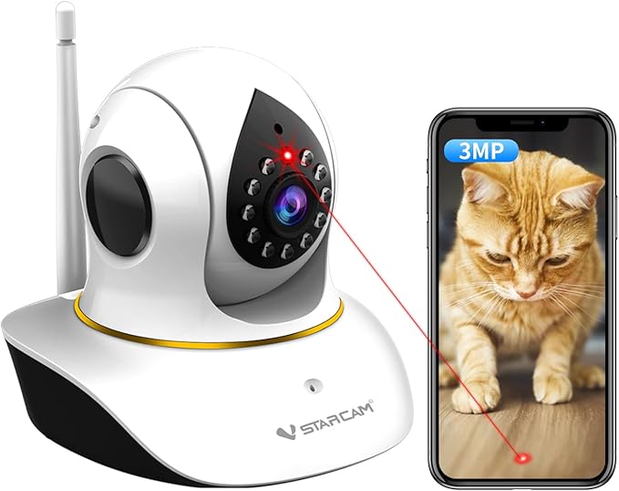 VSTARCAM Pet Camera with Laser, 3MP 2.4GHz WiFi Interactive Dog & Cat Laser Toy Camera with Night Vision, Motion Detection Alerts, APP Remote Control Indoor Security Camera for Pet Monitoring