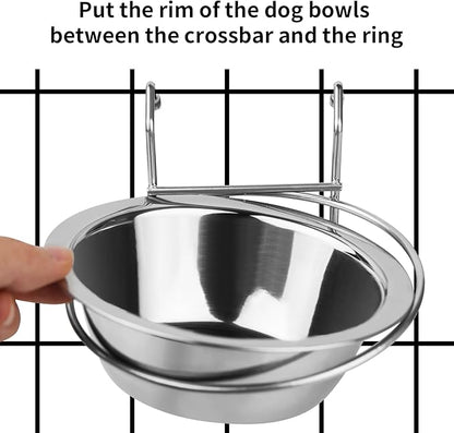 2PCS Hanging Dog Bowls for Kennel Outside or Inside,7.5oz Stainless Steel Dog Crate Water Bowl No Spill, Dog feeder Food holder Puppy Bowls for Small Dog Crate,Dog Cage Dog Kennel Accessories