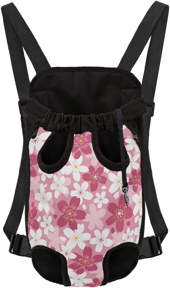 Pink Floral Design Legs-Out Front Chest Backpack,Adjustable Shoulder Sling Bag for Small Medium Dogs Cats Puppies Women Girls Outdoor Pets Cat Hands-Free Holder,L