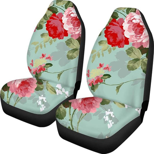 CLOHOMIN Chinese Watercolor Peony Floral Printed 2 pc Auto Car Front Seat Covers