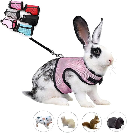 Ferret Harness and Leash Set,Mini Rabbit Vest Mesh Eescape Proof Walking Training for Guinea Pig Rat Hamster Squirrel Bunny Small Animal Pets Harness,Pink M