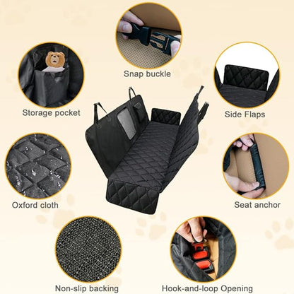 Dog Car Seat Cover for Back Seat Waterproof Seat Protector Scratchproof Pet Hammock Washable Nonslip Backseat Protection for Cargo Truck and SUV (Black-01)