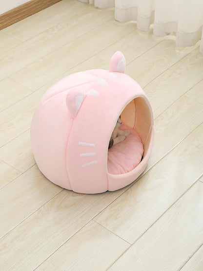 QWINEE Indoor Cat Bed Cave with Removable Cushion