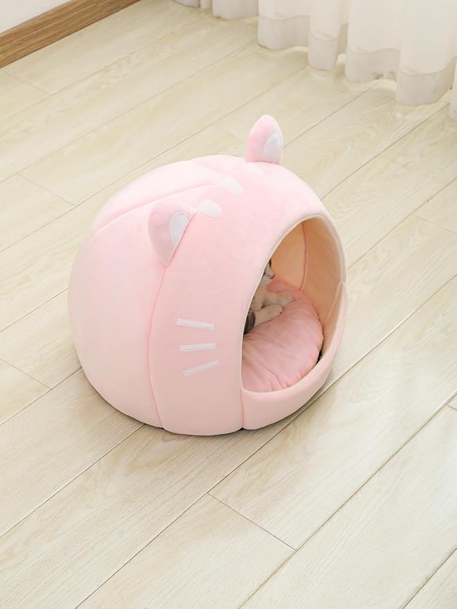 QWINEE Indoor Cat Bed Cave with Removable Cushion
