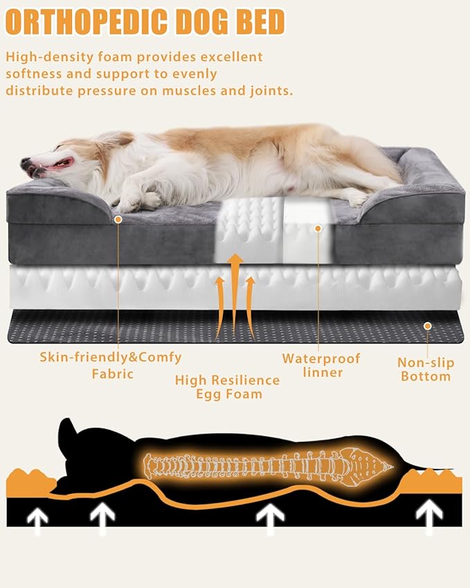 Orthopedic Dog Bed Medium Size Dog Waterproof Dog Beds with Sides Non-Slip Bottom Dog Couch Bed with Washable Removable Cover 36x27inch
