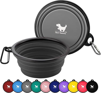 Rest-Eazzzy Large Collapsible Dog Bowls 1000 ml, 2-Pack Dog Portable Water Bowl for Dogs Cats Pet Foldable Feeding Watering Dish for Traveling Camping Walking with 2 Carabiners, BPA Free