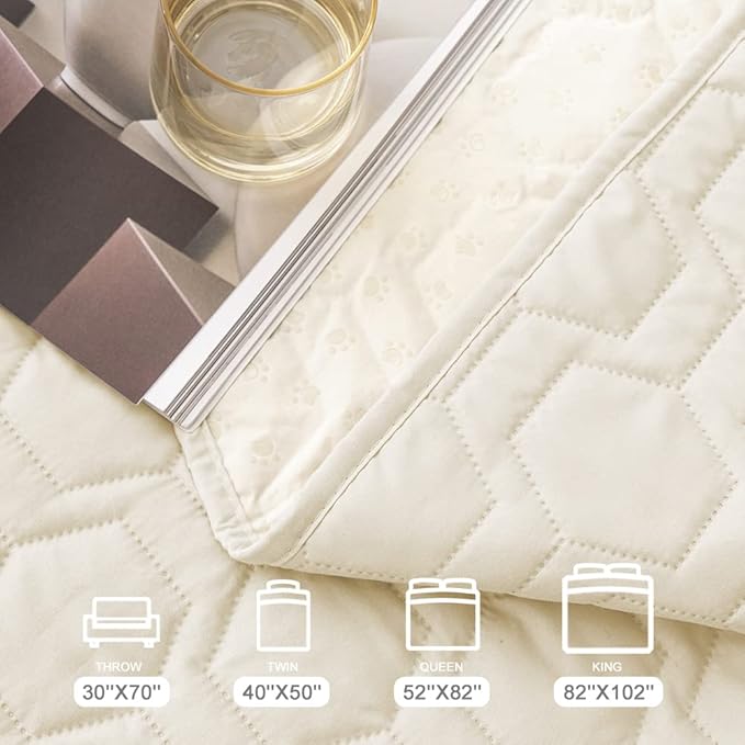 Waterproof and Anti-Slip Dog Bed Cover and Pet Blanket Sofa Pet Bed Mat ，car Incontinence Mattress Protectors Furniture Couch Cover for Most Cats Dogs Pets（68x82- Ivory）