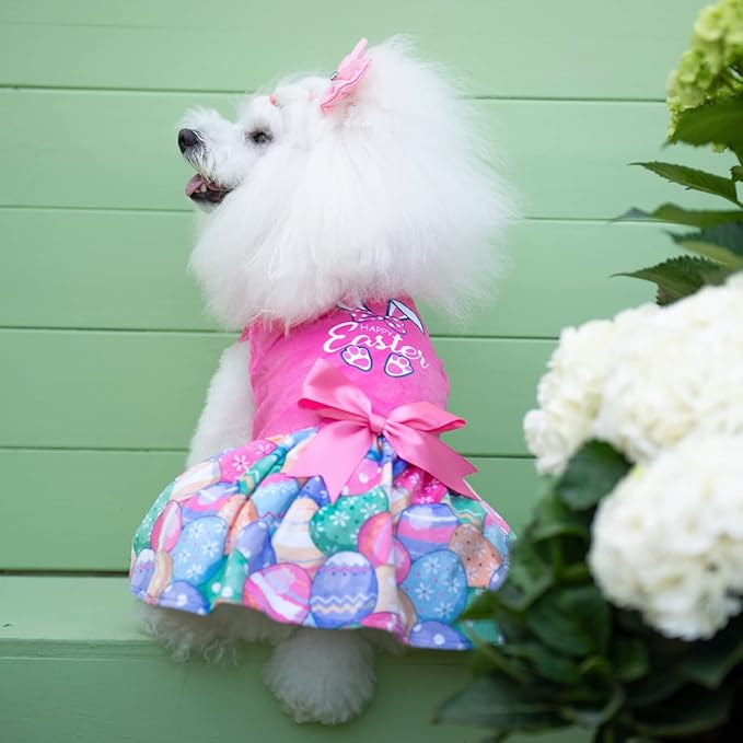 CuteBone Happy Easter Eggs Dog Dress Velvet for Small Dogs Girl Pink Puppy Dresses Dog Clothes CVA18L-D