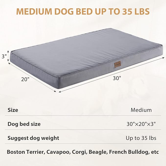 BFPETHOME Outdoor Dog Beds for Large Dogs (30 x 20in, Grey)
