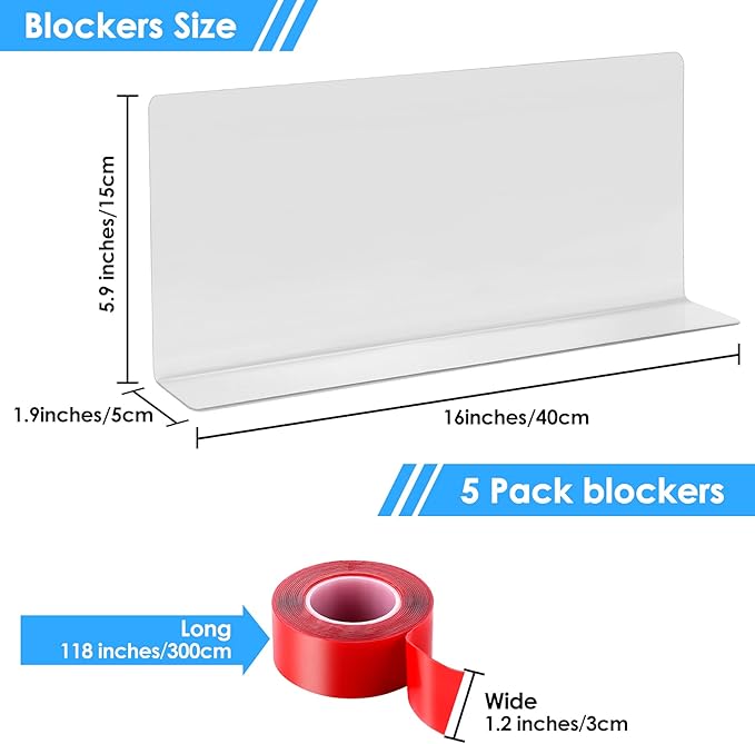 Under Bed Blocker for Pets, 5.9 Inches High Bed Stoppers 5 Pack, Under Bed Blockers for Dogs with Strong Adhesive Under Couch Blocker to Stop Things Going Into Toy Blockers Gap Stopper Safe PVC