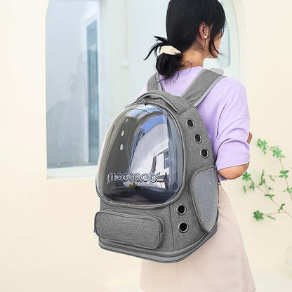 Cat Backpack Carrier, Breathable Cat Carrier Backpack Large Space Cat Bubble Backpack for Kitty Small Dog, Foldable Airline Approved Cat Backpack, Transparent Cat Travel Backpack Up to 16 lbs (Grey)