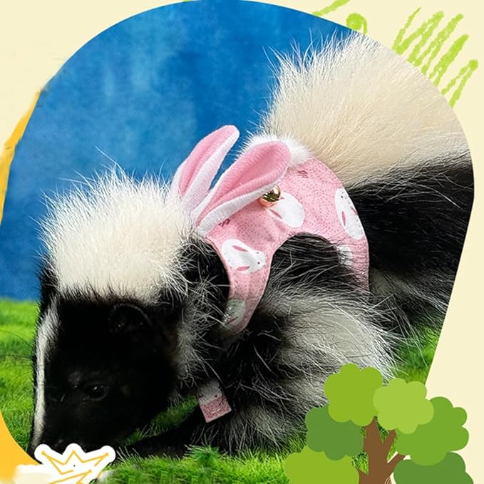 Ferret Harness and Leash Set with Bell Ferret Clothes Small Animals Accessories Bunny Ears Costume for Ferret Baby Rabbit Guinea Pig and Small pet Pink