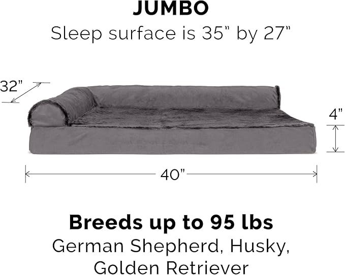 Furhaven Memory Foam Dog Bed for Large Dogs w/ Removable Bolsters & Washable Cover 95 lbs