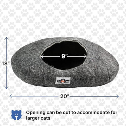 Yeti Pet Cave Pet Bed for Cats and Small Dogs, 100% New Zealand Wool, Grey