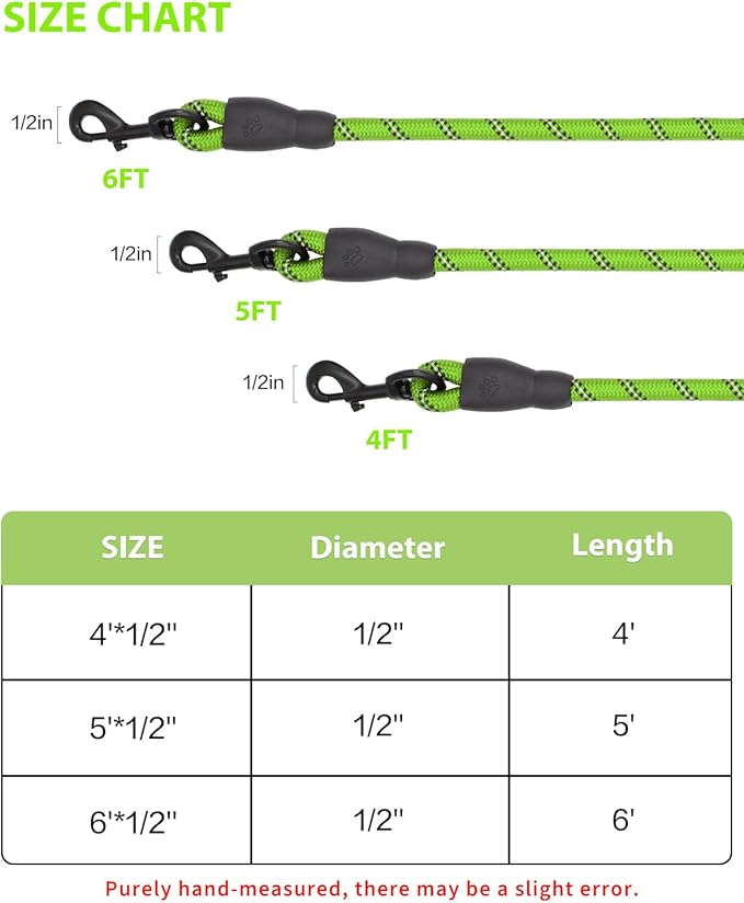 Dog Leash Heavy Duty 4/5/6FT Reflective 5'*1/2'', Green