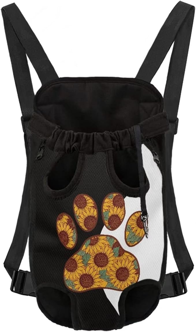 Paw Sunflower Design Pets Cats Sling Travel Backpack,Shoulder Carrier Rackpack with Adjustable Straps,Soft and Breathable Legs Out Chest Bag,L