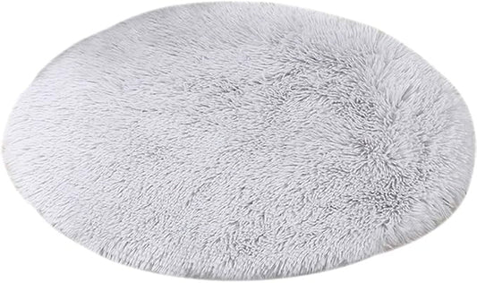 31 Inch Plush Dog Bed Mat Warm Fluffy Round Puppy Crate Pad with Anti-Slip Waterproof Bottom Soft Comfy Pet Kennel Mat for Small and Medium Dogs Sleeping(Light Grey)