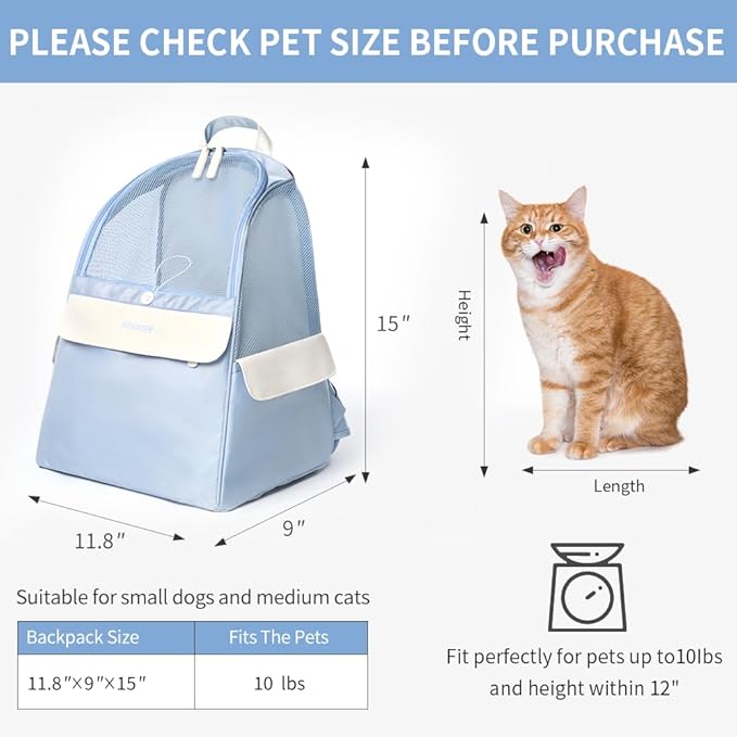 Cat Backpack Carrier Ultralight & Portability Cat Carrier for Dogs and Small Animals Daily Hiking, Outdoor Travel Pet Backpack （Kangaroo Bag） (Medium, Blue)