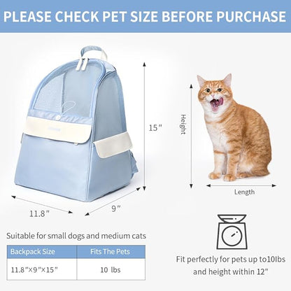 Cat Backpack Carrier Ultralight & Portability Cat Carrier for Dogs and Small Animals Daily Hiking, Outdoor Travel Pet Backpack （Kangaroo Bag） (Medium, Blue)