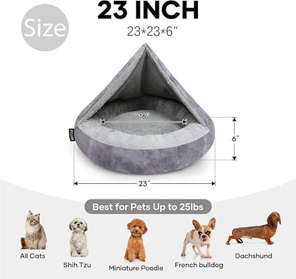 Cozy Soft Dog Bed with Hooded Blanket Warm Calming Cat Cave for Small Medium Dogs and Cats 23x23x6″