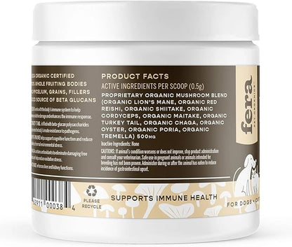 Fera Pet Organics Turkey Tail Mushroom Supplement for Dogs & Cats - Vet Created - for Cognition & Immune System – Organic Lion’s Mane, Shiitake Mushrooms - 120 Scoops