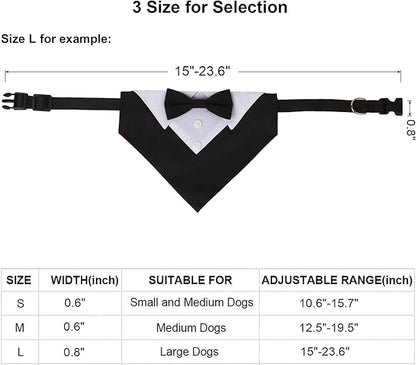 ADOGGYGO Formal Dog Tuxedo Wedding Dog Bandana Collar Dog Collar with Bow Tie Adjustable Dog Bowtie Collar Bandana for Small Medium Large Dog Pet (Medium