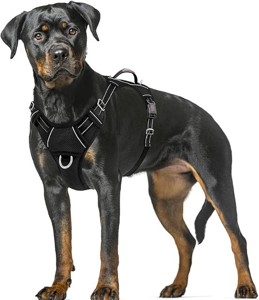BARKBAY No Pull Dog Harness Large Step in Reflective Dog Harness with Front Clip and Easy Control Handle for Walking Training Running with ID tag Pocket(Black