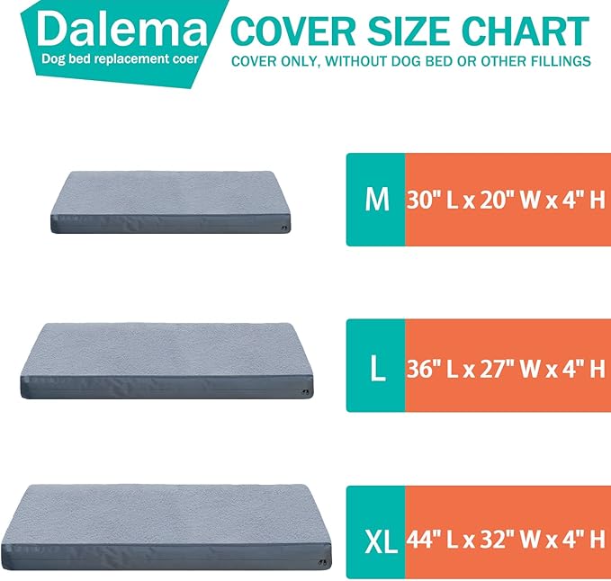 Dog Bed Cover 44L x 32W x 4H Inch,Heavy Duty Durable Waterproof Fluffy Soft Short Plush Replacement Dog Bed Covers,Washable Removable Pet Bed Mattress Cover with Zipper.Grey,Cover Only.