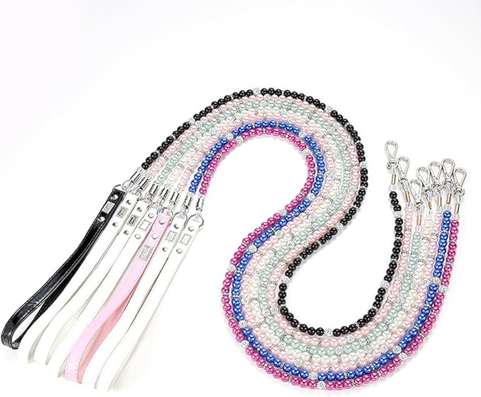 Small Dog Collars for Female Dogs, Pearl Dog Collar Leash Set Cute Pu Leather Cat Necklace with Crystal Rhinestone Diamond for Puppy XS Small Medium Dogs Wedding & Birthday Party Purple XS