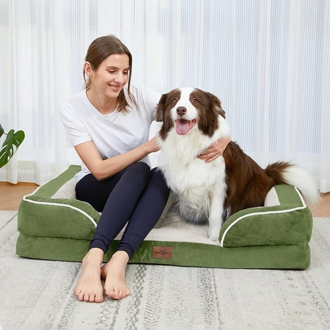 Waterproof Dog Beds for Large Dogs, Orthopedic Large Breed Dog Beds, Comfy Pet Bed Sofa with Washable Removable Cover & Non-Slip Bottom(Large,Light Green)