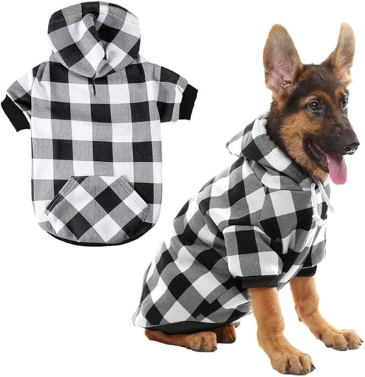 KOOLTAIL Plaid Dog Hoodie Pet Clothes Sweater with Hat and Pocket for Small Medium Large Size Dogs
