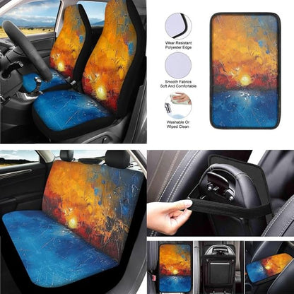Sunsets Paint Car Seat Covers Set for Women Men Artistic Sunset Seat Belt Strap Cover