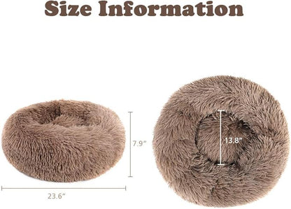 otoez Round Donut Dog Bed for Small Dogs (23.6", Khaki)