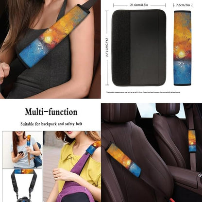 Sunsets Paint Car Seat Covers Set for Women Men Artistic Sunset Seat Belt Strap Cover