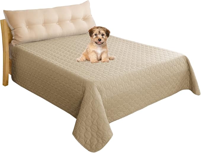 Waterproof Pet Blankets Dog Bed Cover for Pets Reusable Furniture Protector (Beige+Grey, 52"x82")