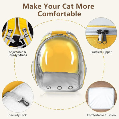 TOYSINTHEBOX Cat Backpack Carrier, Expandable Pet Bubble Backpack for Cat Small Dog Pet Travel Carrier Breathable Carrying Bag for Hiking, Travelling, Walking, Camping & Outdoor Up to 13 Lbs Yellow