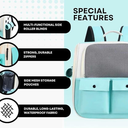 Portable Pet Carrier Backpack for Cats, Dogs and Small Animals Up to 25lbs l Ventilated Mesh Design l Airline-Approved l Ideal for Travel, Hiking, Camping (Turquoise)