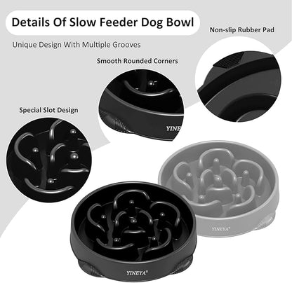 4 Cups Pet Food Bowls for Large Dogs 2Pcs Gray&Black