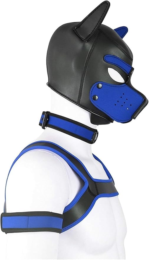 4 Sets Neoprene Puppy Hood Animal Head Mask Novelty Costume Dog (Hood Mask + Collar + Armband + Harness) (Large, Blue)