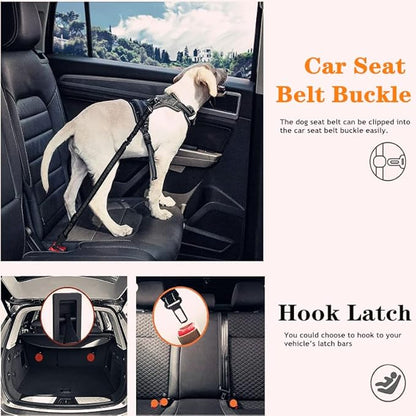 Dog Seat Belt,Adjustable Dog Seatbelt for Car,3 in 1 Dog Safety Belt Leash,Reflective Bungee Dog Car Seatbelt with Hook& Buckle, Dog Car Seat Belt with Aviation Zinc Alloy Rotatable Carabiner