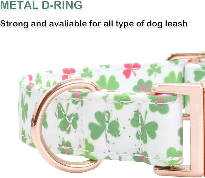 Cotton Dog Collar Metal Buckle Daisy Summer clover1, S(10-14in))