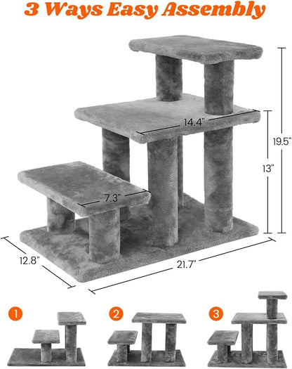 Pawque Dog Stairs for Small Dogs Old Cats 3 Combination 3 Steps-Grey