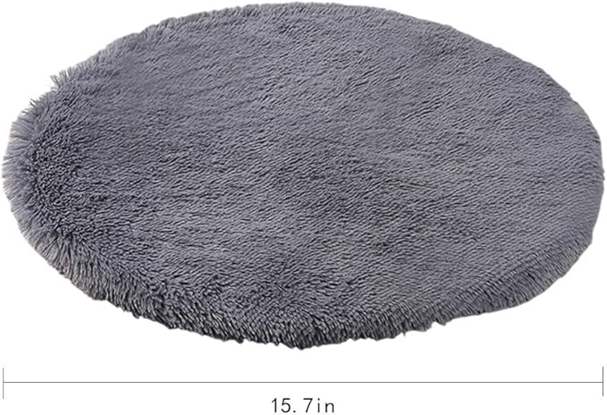 16 Inch Plush Dog Bed Mat Warm Fluffy Round Puppy Crate Pad with Anti-Slip Waterproof Bottom Soft Comfy Pet Kennel Mat for Small and Medium Dogs Sleeping(Dark Grey)