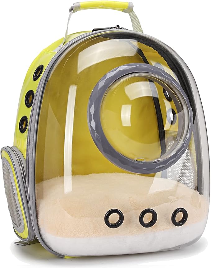 Bubble Cat Carrier Backpack Transparent Pet Carrier Backpack for Small Puppy and Bunny (Yellow, Backpack)