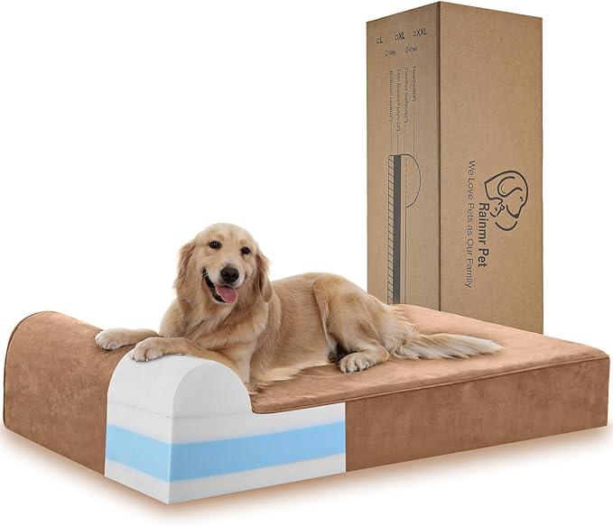 7" Orthopedic Dog Bed for Large Dogs and Extra Large Dogs - XL Dog Bed with Scratch-Resistant Microsuede Cover & Machine Washable Removable Waterproof Cover Jumbo Dog Bed (X-Large, Khaki)