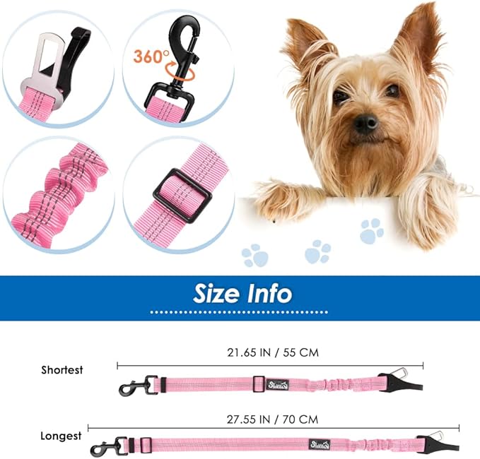 Lukovee Dog Seatbelt Leash for Cars, 2 Pack Pet Safety Car Seat Belt with Adjustable Buckle & Reflective Bungee, Connect Dog Harness in Vehicle Car Dogs Restraint Travel Daily Use (PI-0)