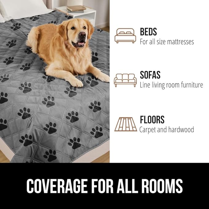 Gorilla Grip 100% Waterproof Dog Blanket 82x82, Pet Friendly Throw Essential for Large Pets, Dogs, Cats, Tear and Slip Resistant Leakproof Couch Cushion Bed Protector Cover for Indoor Furniture, Paw