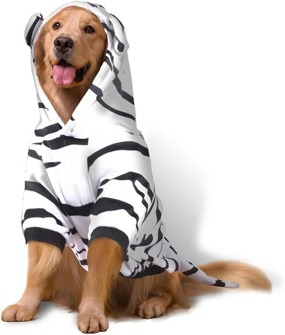 DELIFUR Large Dog Tiger Costume - White Tiger Halloween Costume for Medium Large Dogs Golden Retriever Labrador Rottweiler Cute Hoodie Outfit (White, XX-Large)