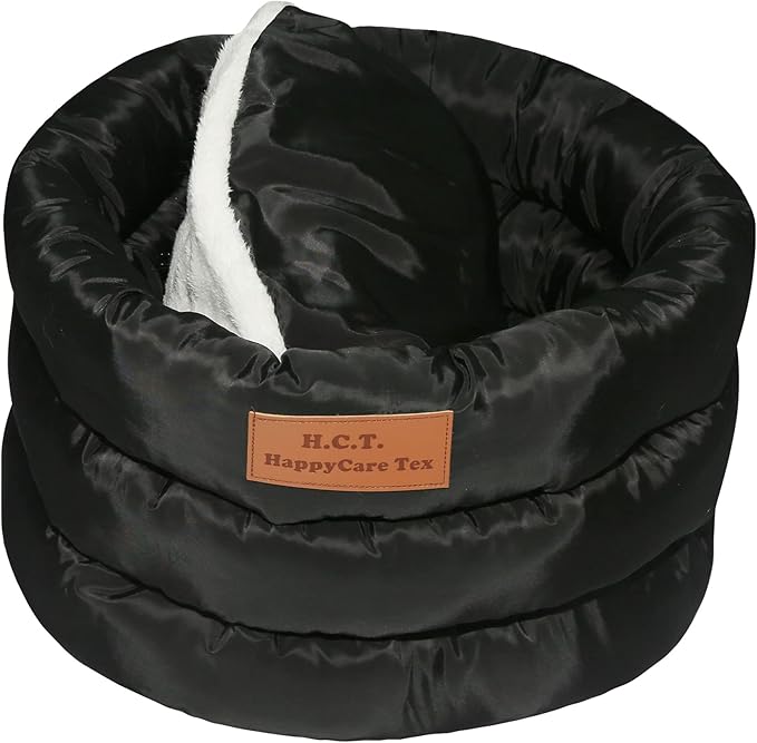 long rich Round Cushion Dog Cat Bed (16" x 16" x 10", Black)